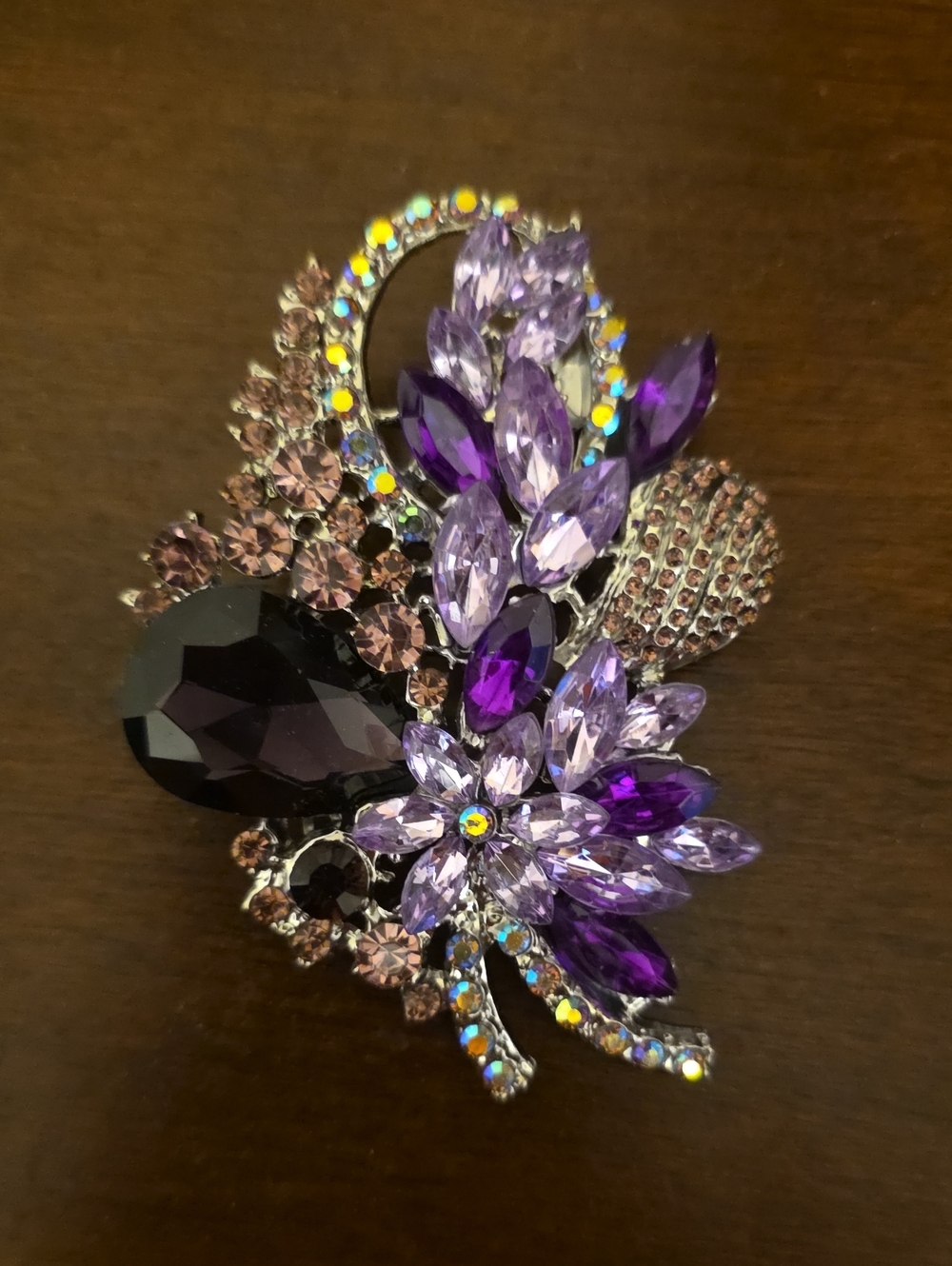 Amethyst Floral Crystal Brooch Pin for Women